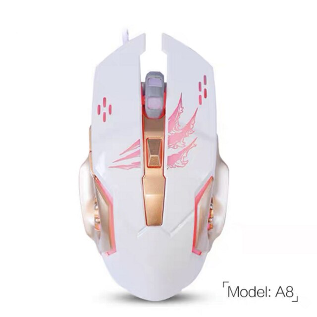 Mouse Gamer 3200 DPI, com Fio, Ergonômico, Silencioso USB LED Roxo LEON GTS A8 Preto e Branco
