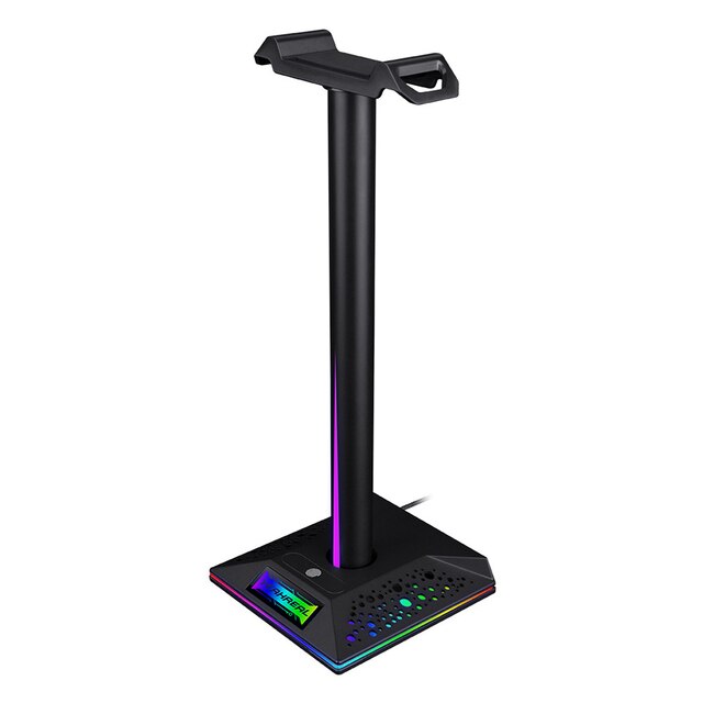Suporte para fone de ouvido com RGB Gaming e duas portas USB, porta de áudio de 3,5 mm