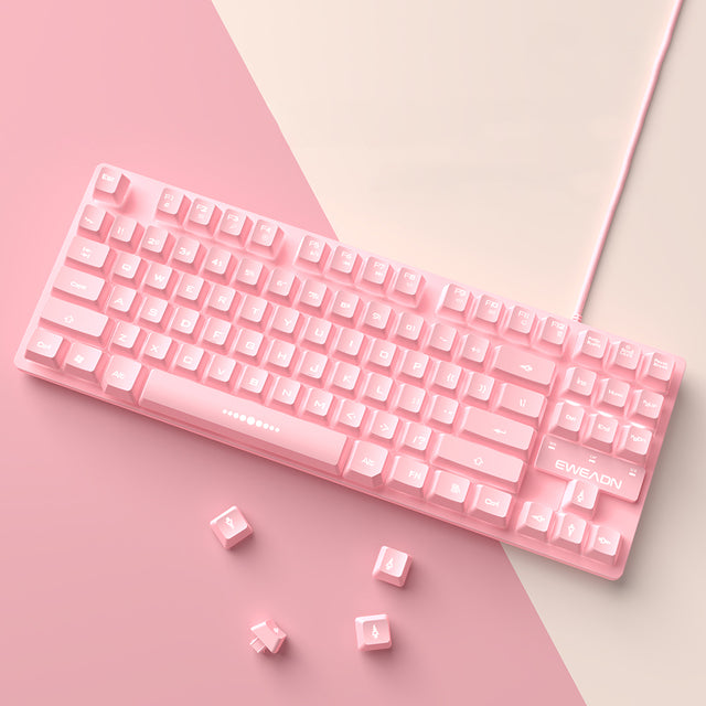 Conjunto de teclado e mouse rosa com fio