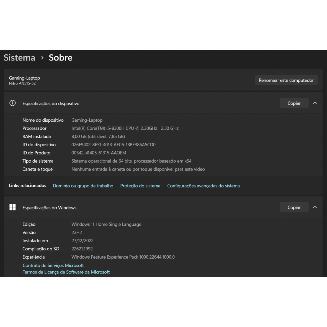 Notebook Gamer Acer Nitro 5 Intel Core i5 8300H Gtx1050 Hd1tb Ram8gb Ssdm2 240gb