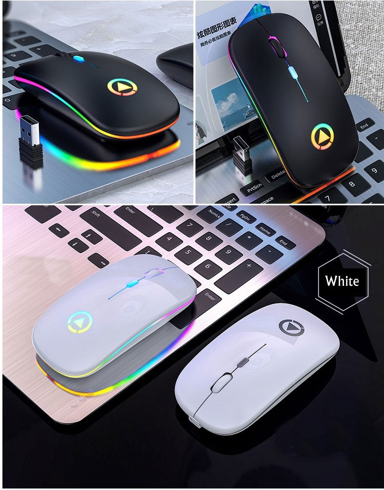Mouse Sem Fio Recarregável Wireless Bluetooth Led Rgb 2.4ghz 1600 DPI 10 metros Computador Notebook Mac Windows