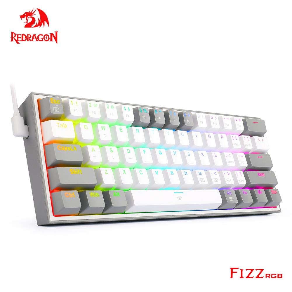 REDRAGON Fizz K617 RGB Mini USB Teclado Com Fio Teclado Gaming Mecânico Interruptor Vermelho 61 Chave Gamer para PC Computador Portátil destacável cabo