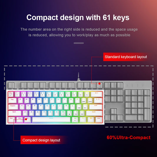 REDRAGON Fizz K617 RGB Mini USB Teclado Com Fio Teclado Gaming Mecânico Interruptor Vermelho 61 Chave Gamer para PC Computador Portátil destacável cabo