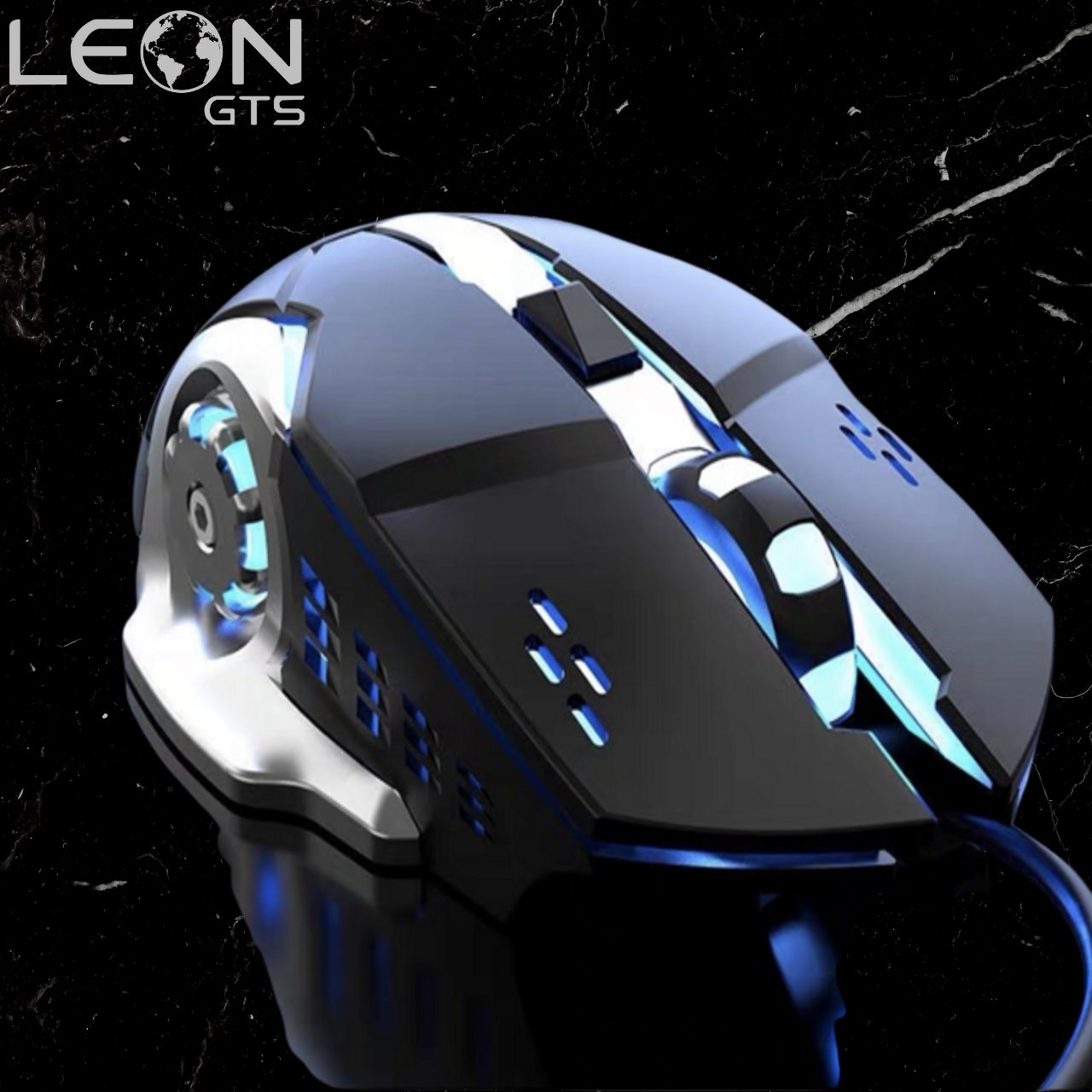 Mouse Gamer 3200 DPI, com Fio, Ergonômico, Silencioso USB LED Roxo LEON GTS A8 Preto e Branco