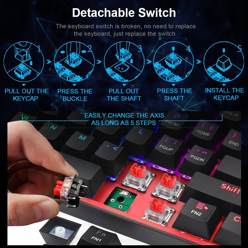 REDRAGON Fizz K617 RGB Mini USB Teclado Com Fio Teclado Gaming Mecânico Interruptor Vermelho 61 Chave Gamer para PC Computador Portátil destacável cabo