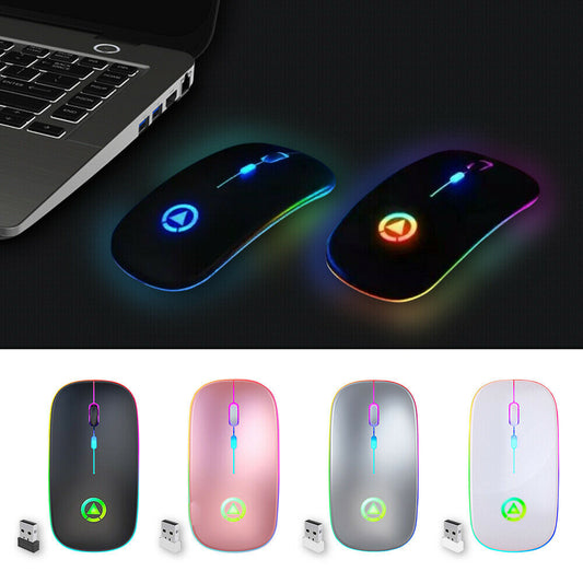 Mouse Sem Fio Recarregável Wireless Bluetooth Led Rgb 2.4ghz 1600 DPI 10 metros Computador Notebook Mac Windows
