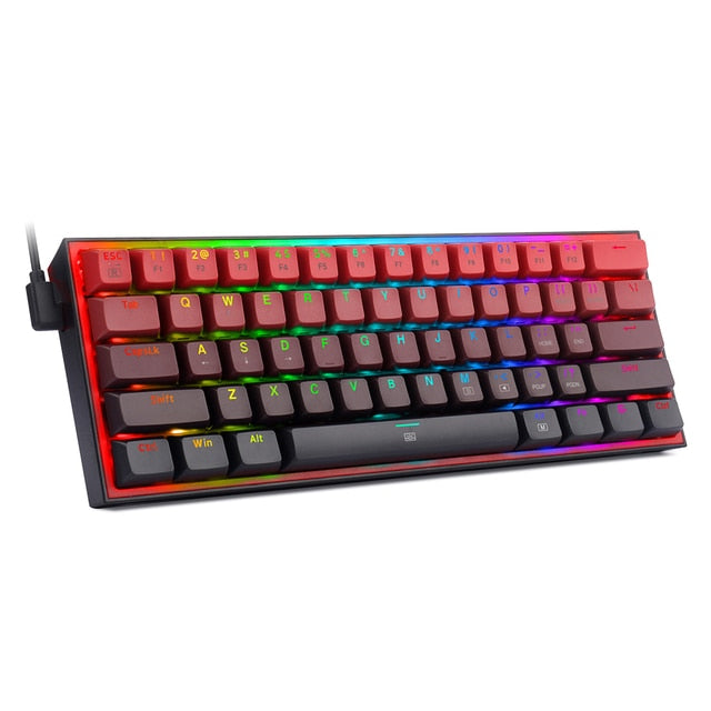 REDRAGON Fizz K617 RGB Mini USB Teclado Com Fio Teclado Gaming Mecânico Interruptor Vermelho 61 Chave Gamer para PC Computador Portátil destacável cabo