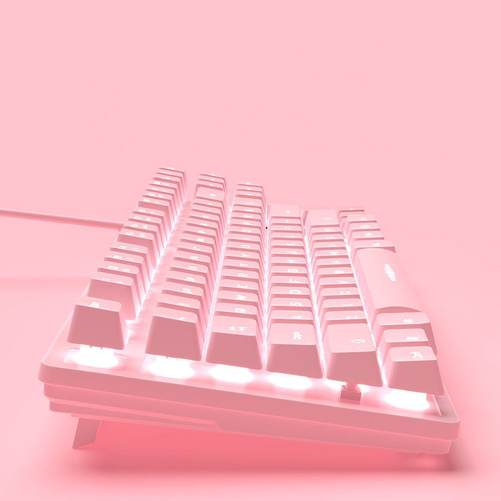 Conjunto de teclado e mouse rosa com fio