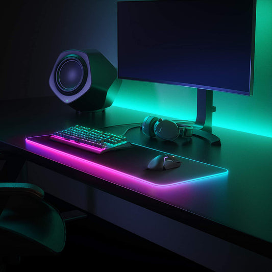 Mouse Pad Gamer Iluminado led Rgb Grande 80 cm por 30 com Mousepad gamer Led com em volta superficie speed para jogos