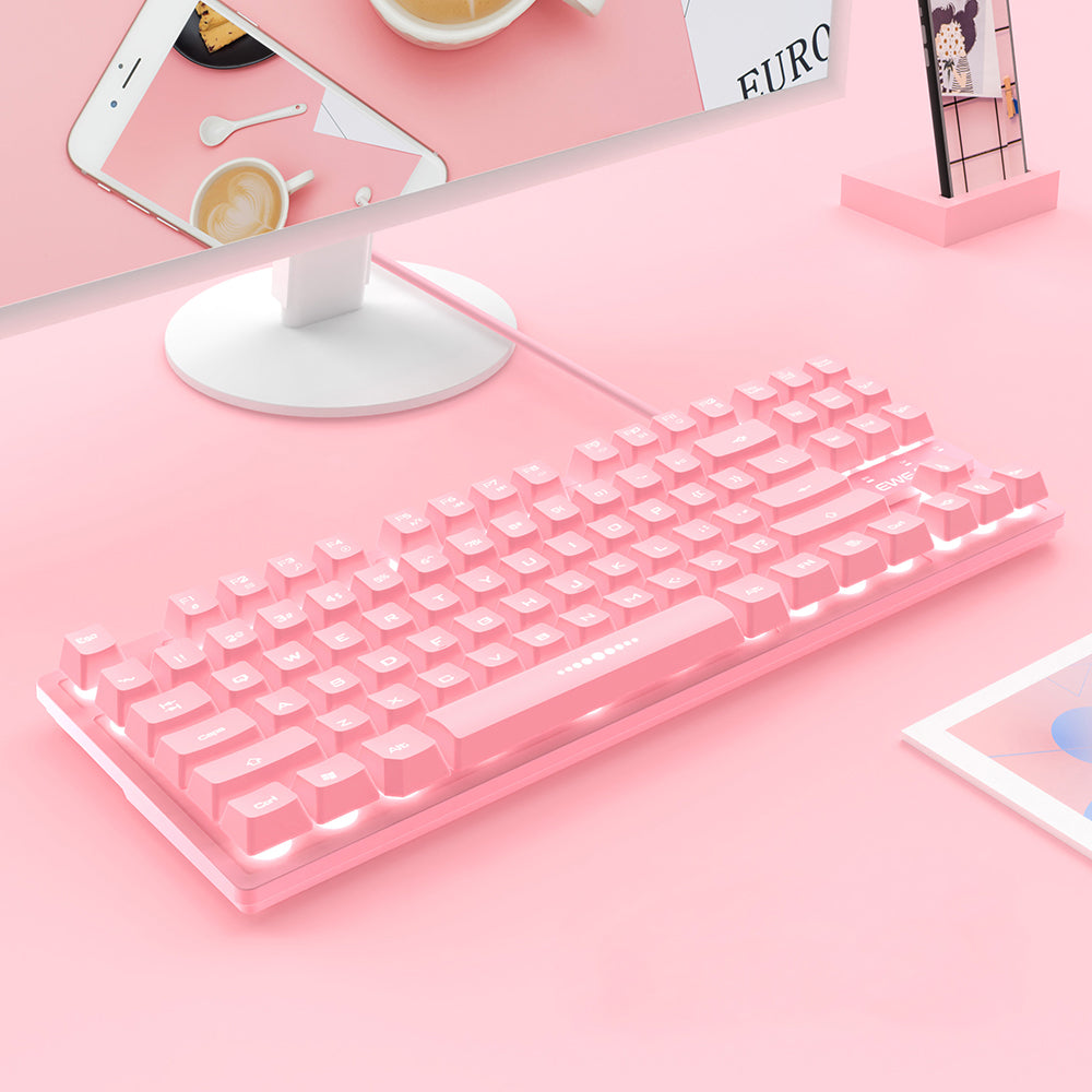 Conjunto de teclado e mouse rosa com fio